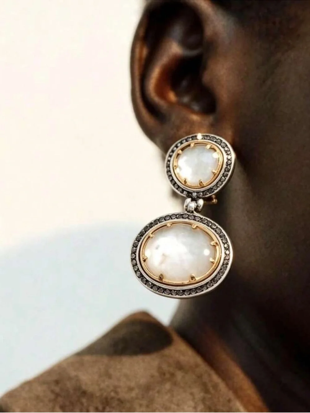 Vintage Vintage Mother of Pearl Halo Drop Earrings